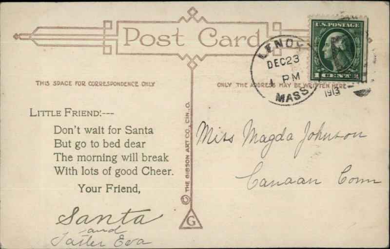 Christmas - Little Girl Full Stocking c1910 Hand Colored Postcard 