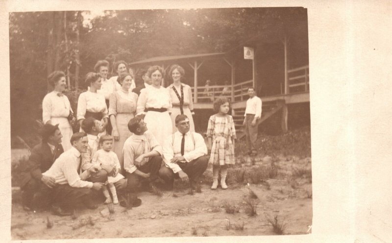 Vintage Postcard 1910's Family Reunion Picture Men and Women Picture Outside