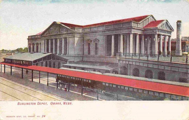 Burlington Station Railroad Train Depot Omaha Nebraska 1905c postcard