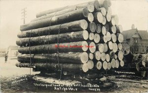 WI, Antigo, Wisconsin, RPPC, Largest Load Of Logs Hauled, AJ Kingsbury Photo