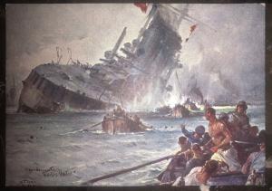 Mint Italy picture postcard WW1 sinking of the Viribus Units War Scene