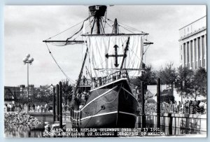 Columbus OH Postcard RPPC Photo Santa Maria Replica Ship 500th Anniversary 1991