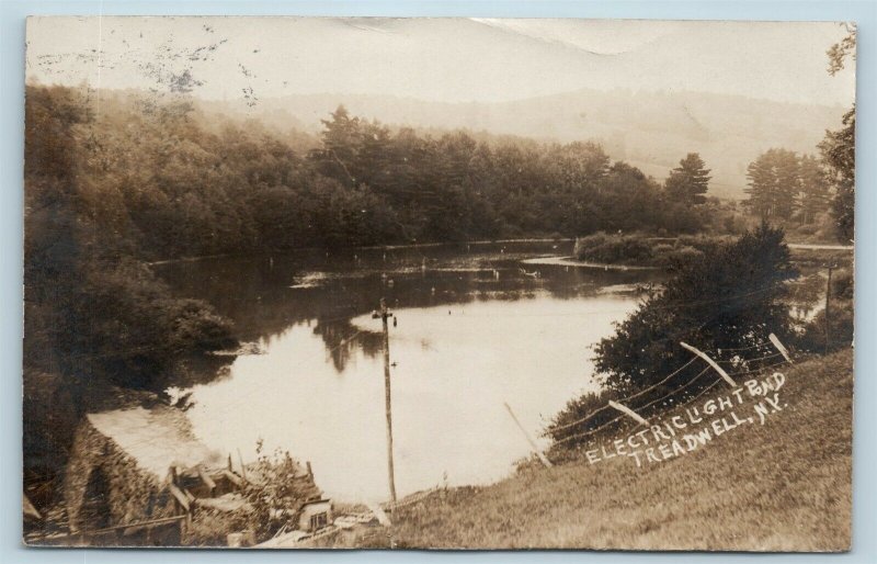 Postcard NY Treadwell Electric Light Pond RPPC Real Photo 1908 K20