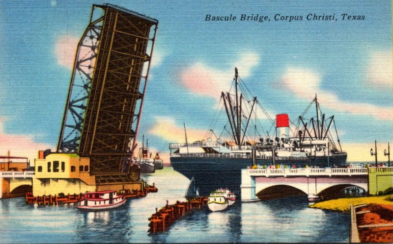 Texas Corpus Christi Steamer Passing Under Bascule Bridge 1957