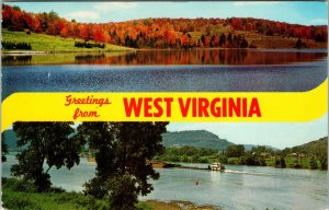 Greetings from West Virginia Postcard Banner Spruce Knob Lake Ohio River Chrome