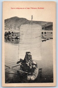 Bolivia South America Postcard Indigenous Vessel on Lake Titicaca c1910
