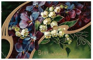 Best Wishes Holiday Floral 1908 Antique Postcard w/ 1c stamp Vintage