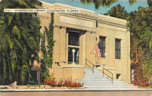 CLEARWATER, FL Florida   CLEARWATER LIBRARY    1945 Linen Postcard