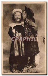 Old Postcard Little Britain Lovers Folklore Costume Headdress Children