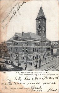 Postcard AL Birmingham U. S. Post Office Clock Tower Streetcar Tracks 1905 S74