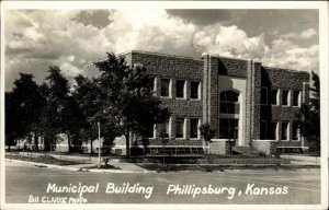 Philliipsburg Kansas KS Municipal Bldg Bill Clarke Real Photo Vintage Postcard
