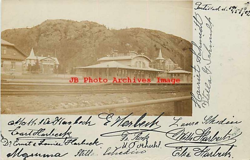 Depot, Sweden, Partilled, RPPC, Railroad Train Station 