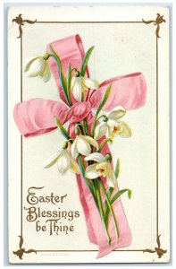c1910's Easter Blessing Cross Lilly Flowers Embossed Wessler Antique Postcard