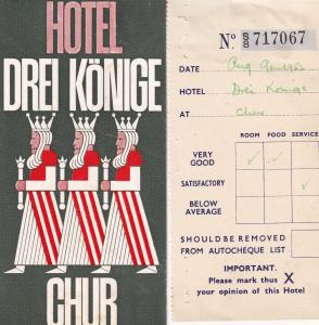 Chur Hotel Drei Kronge Swiss Advertising Ephemera & 1950s Receipt