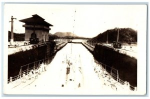 c1920's Panama Canal US Navy Battleship View RPPC Photo Unposted Postcard