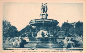 Vintage Postcard La Grande Fontaine Monumentale Aix-En-Provence France