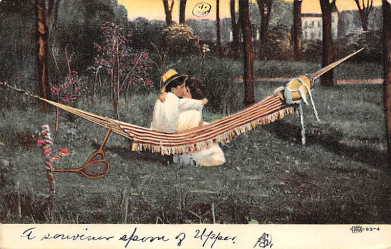 A Kiss Man and Woman Kiss in Hammock Tennis 1909 