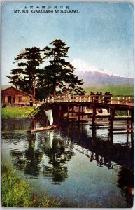 Mt. Fuji Kawaaibashi At Suzukawa Japan Lake Bridge House Postcard