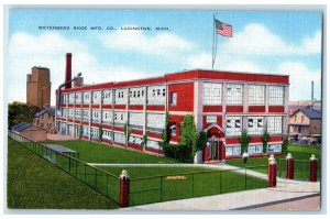 c1940 Weyenberg Shoe Mfg. Co. Building US Flag Ludington Michigan MI Postcard