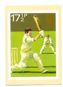 Cricket Stamp on Postcard, England, UK Post Office Sports Series