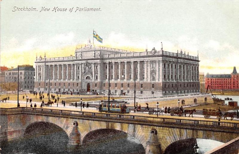 Sweden Old Vintage Antique Post Card New House of Parliament Stockholm Unused