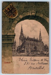 North Rhine-Westphalia Germany Postcard Aachen Coat of Arms Building 1901