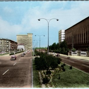 c1950s Lille France Grand Palais RPPC Postcard Cité Administrative Tower Autos