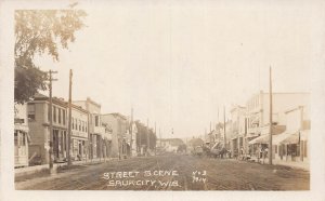 J74/ Sauk City Wisconsin RPPC Postcard c1910 Business Section Stores 10