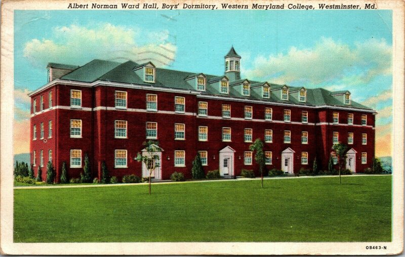 Albert Norman Ward Hall, Western MD College, Westminster. Md. Postcard PC 