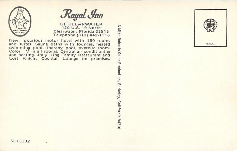 Clearwater Florida~Royal Inn Motor Hotel~Pool~1960s Postcard