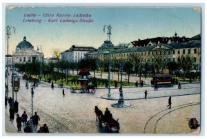 1917 Street View Trolley And Buildings Poland Ukraine Soldier Mail Postcard