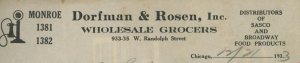 1933 CHICAGO ILLINOIS DORFMAN & ROSEN WHOLESALE GROCERS INVOICE 31-3