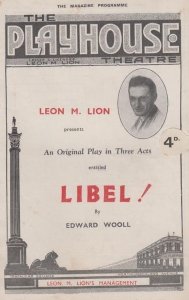 Leon Lion Libel Edward Wooll Medieval Playhouse London Theatre  Programme