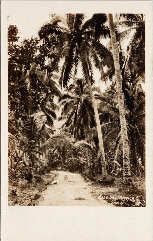 Tutuila Samoa Palm Trees Roadway Unused Real Photo Postcard F84