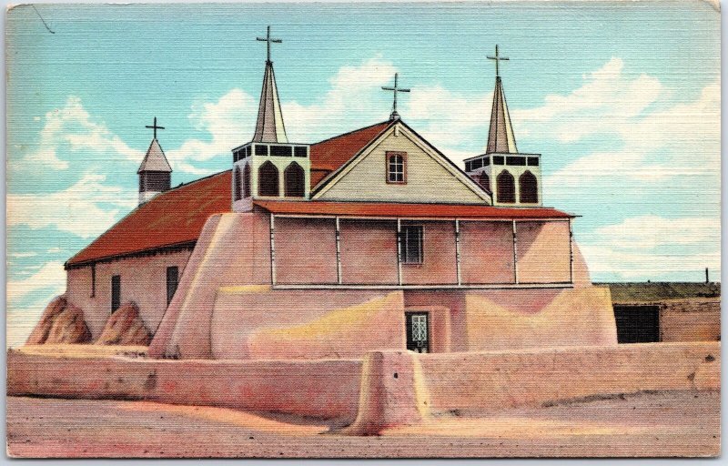 VINTAGE POSTCARD THE OLD CHURCH AT ST. AUGUSTINE ISLETA NEW MEXICO c. 1930s