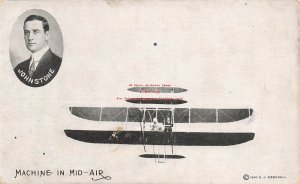 1910 Harvard-Boston Aero Meet, Aviator Ralph Johnstone Bi-Plane in Mid-Air