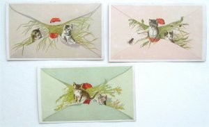 PLAYING CATS set of 3 ANTIQUE VICTORIAN TRADE CARDS