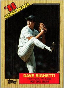 1987 Topps Baseball Card '86 Record Breaker Dave Righetti New York Yanke...