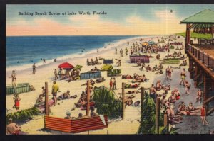 Florida LAKE WORTH Bathing Beach Scene - LINEN