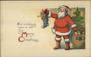 Christmas - Santa Claus Tree & Stocking Series 1105 c1915 Postcard 