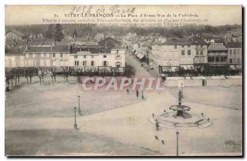 Old Postcard Vitry Le Francois Place d & # 39Armes View From the cathedral