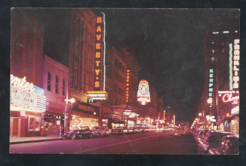 LITTLE ROCK ARKANSAS DOWNTOWN MAIN STREET AT NIGHT VINTAGE POSTCARD