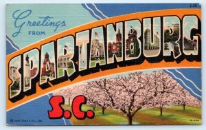 SPARTANBURG, SC South Carolina ~ Large Letter Linen 1943  Curteich  Postcard