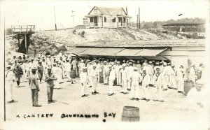 RPPC Postcard US Navy Sailors at a Canteen, Guantánamo Cuba Unposted c.1910-1930