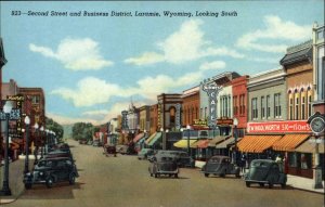 Laramie Wyoming WY Street Scene Cars Store Storefront 1940s Postcard