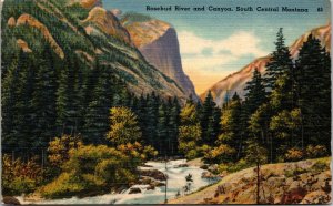 Rosebud River, Canyon South Central Montana Postcard 1948 Reed Point