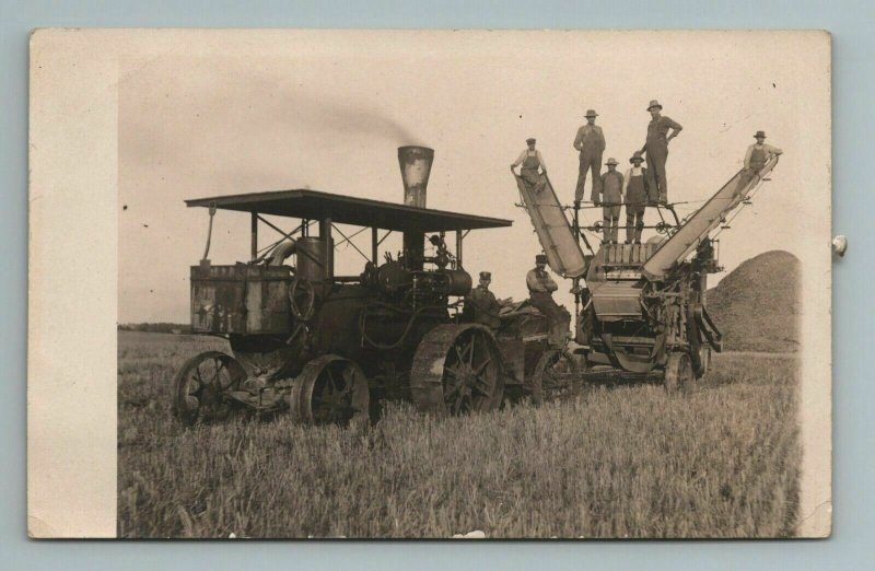 1909 Steam Tractor Harvester Farm Brandon Minnesota Postmark RPPC Postcard