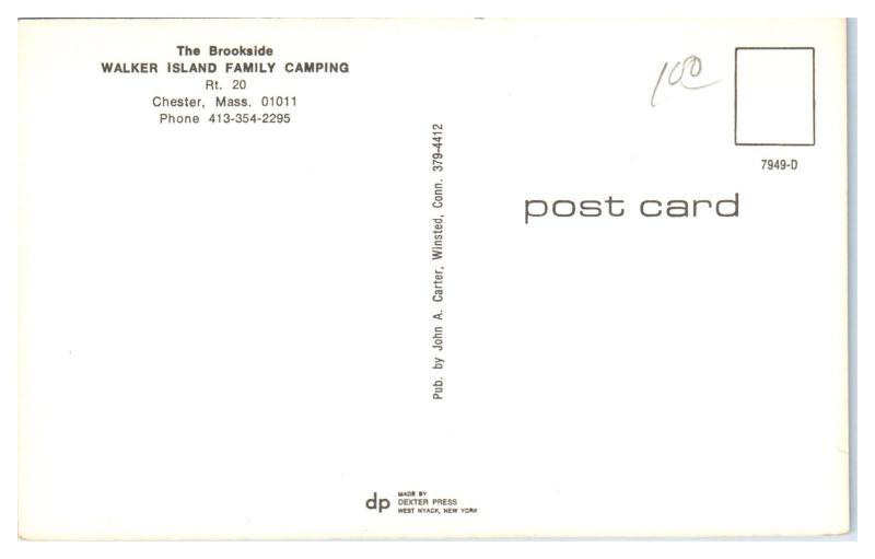 1960s/70s Brookside at Walker Island Family Camping, Chester, MA Postcard