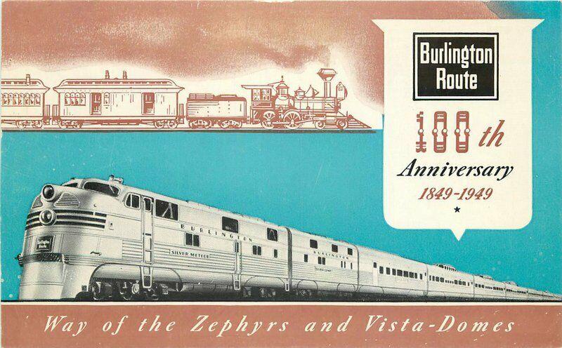 Advertising Burlington Railroad Steamliner Postcard Zephyrs Vista Domes 3587