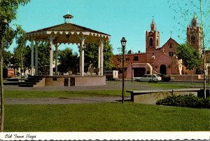 New Mexico Santa Fe Old Town Plaza Bandshell and San Felipe De Neri Church